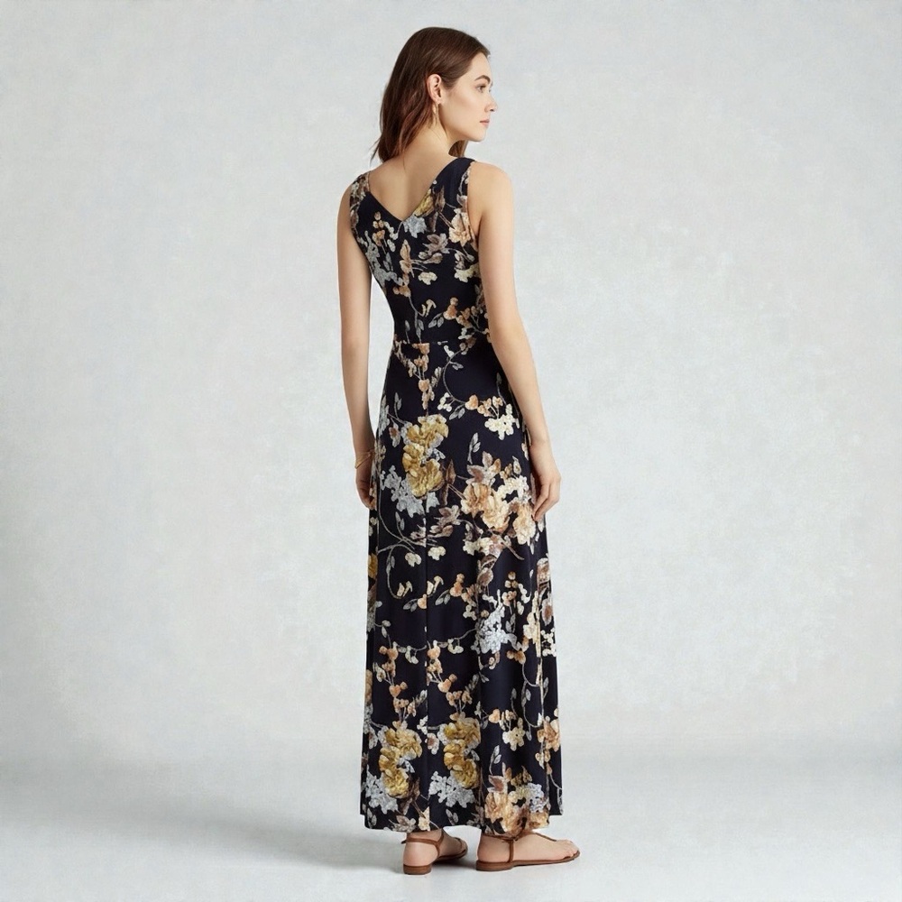 Ralph Lauren Black Label Petite Floral Sleeveless Jersey Maxi Dress Size 0P - Picture 2 of 14